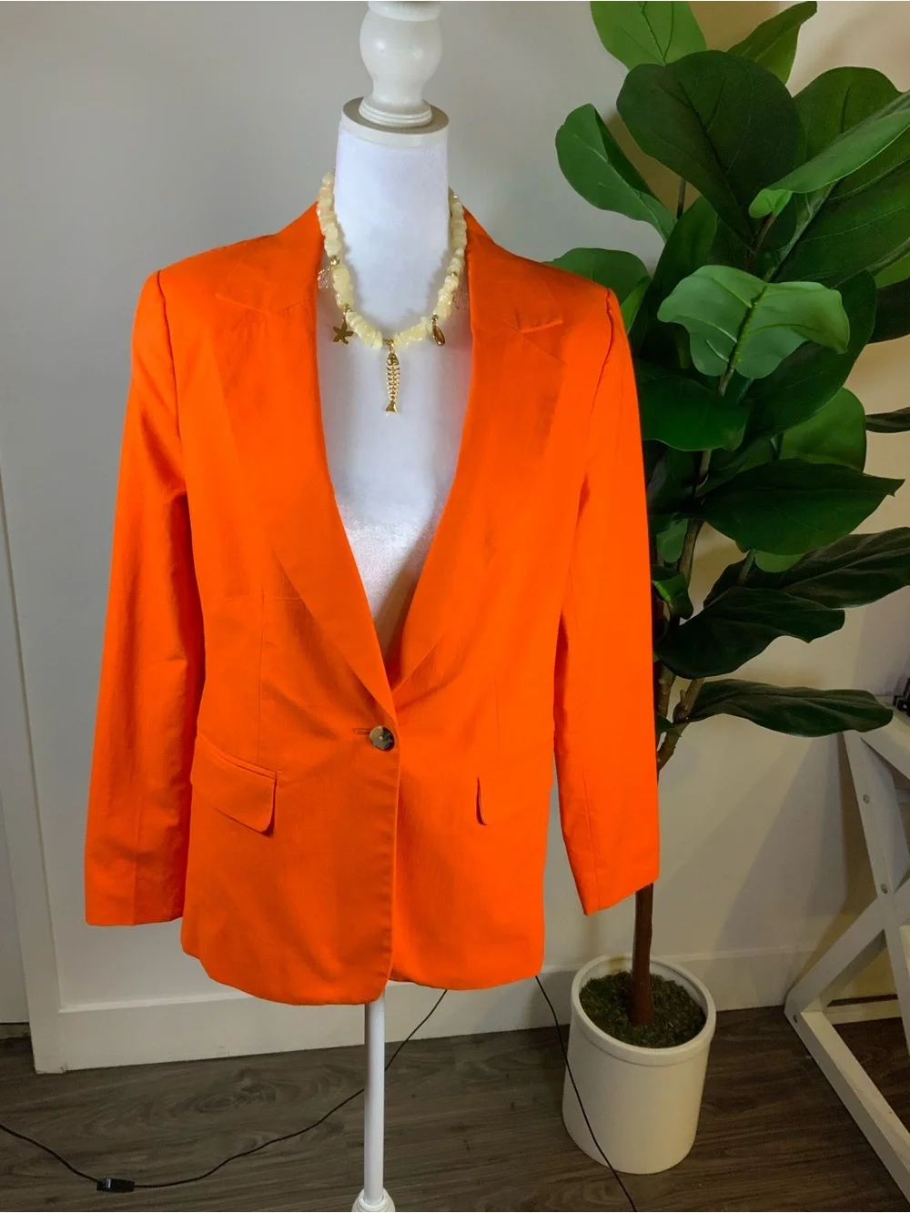 Women's Orange Single-Button Blazer